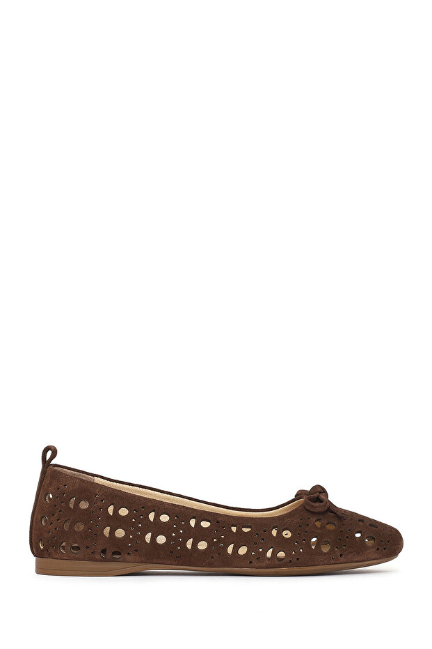 Women's Brown Patterned Shoes, Suede Leather Ballerinas 26Pfd153010