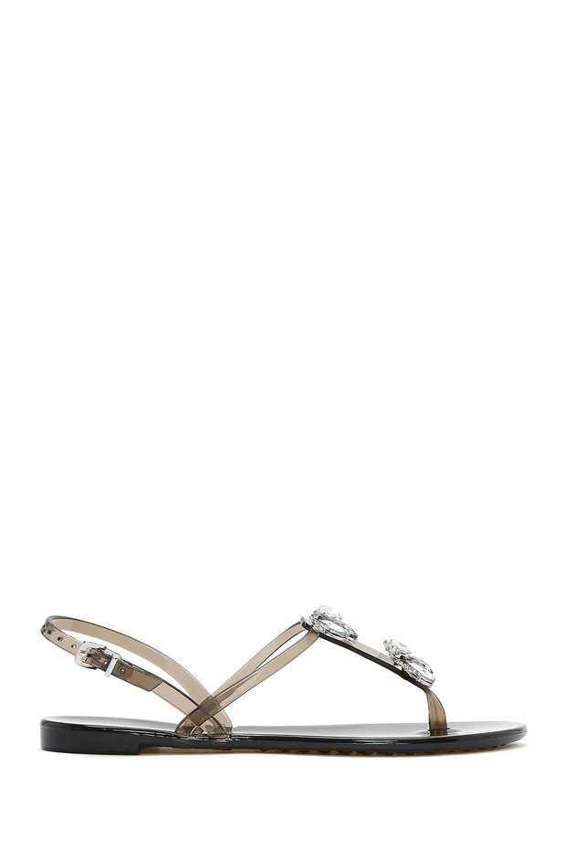 Women's Black Jelly Back Buckle Stone Sandals 25Sfe4928Pv