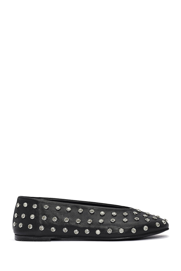 Women's Black Stone Shoes, Leather Ballerinas 26Pfd220218