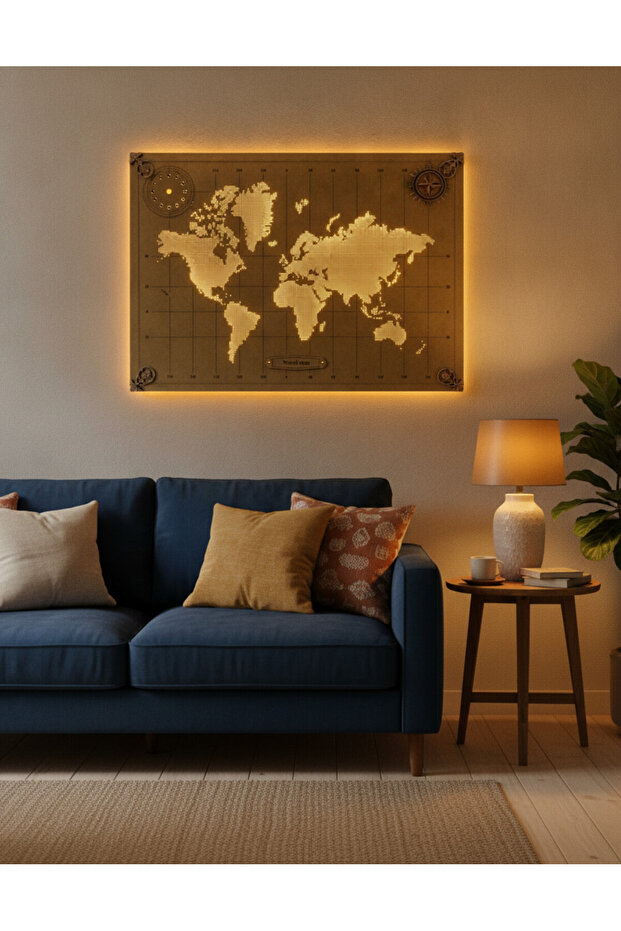Işıklı Dünya Haritası Tablo LED Duvar Dekoru 45x65 cm - 3