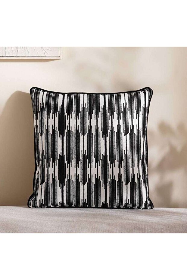 Designora Ikat Jacquard Filled Cushion With Feather Insert 50x50 Cm-black