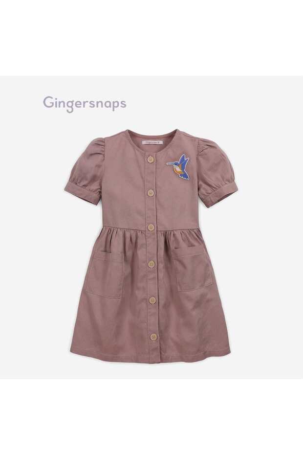 Girls Solid Button-Front Dress with Pockets