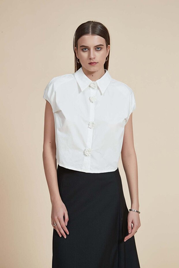 Solid Sleeveless Shirt Collar Top