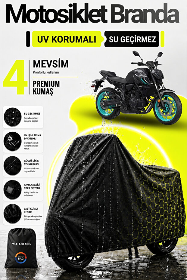 Motorcycle Tarpaulin for Yamaha Mt07 Black Waterproof and Durable (Thickest) Cloth Life Use
