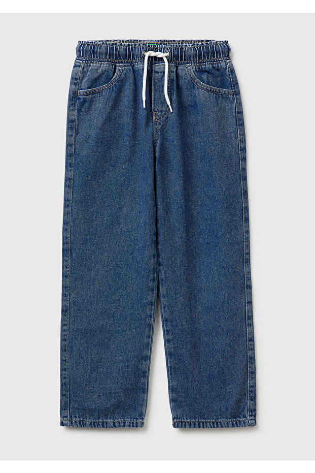 Boy's open denim pants with drawstring waist and cuffs