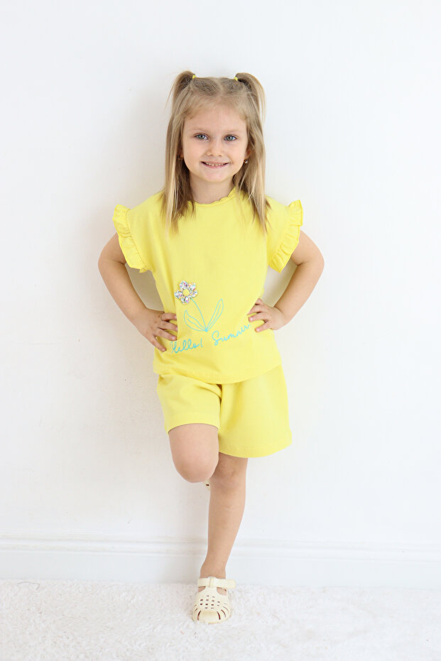 Girl's Floral Embossed Embroidered Shorts Bottom-Top Set