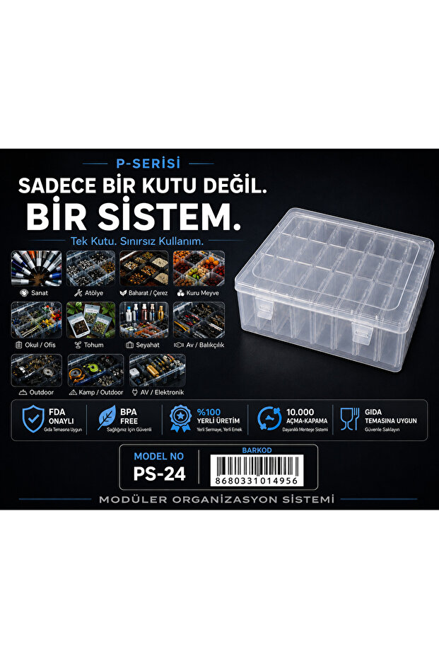 P-Series Set of 24 Plastic Transparent Boxes – 24 Small Boxes Modular Storage, Organizer, Packing System