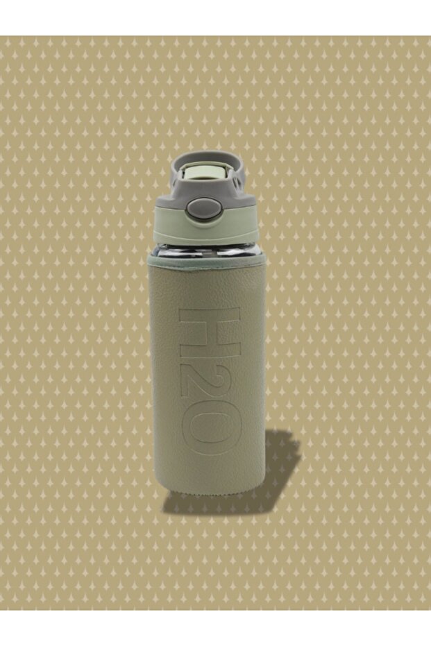 H2O Glass Flask with Leather Cover and Straw 500 ml