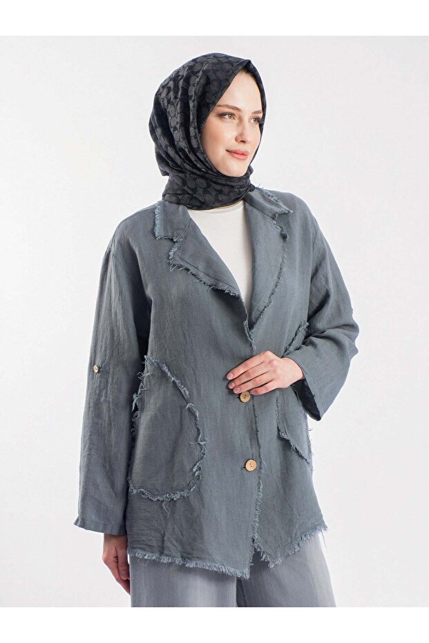 Linen Casual Jacket with Pocket Details