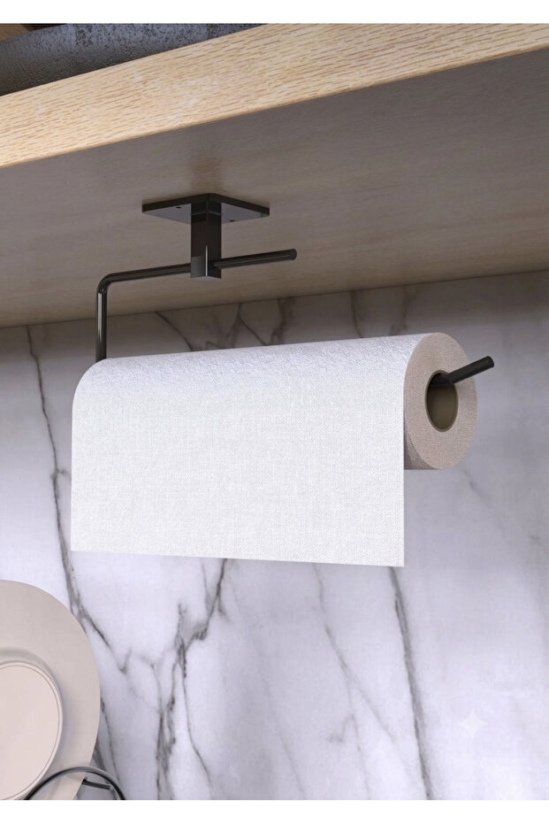 Black Roll Towel Holder Napkin Holder Adhesive Practical Bathroom Kitchen Hanger Paper Roll Towel Holder