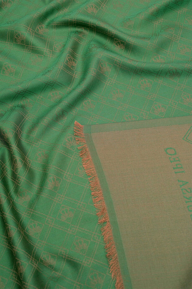 Green Monogram Pattern Jacquard Silk Shawl - 3