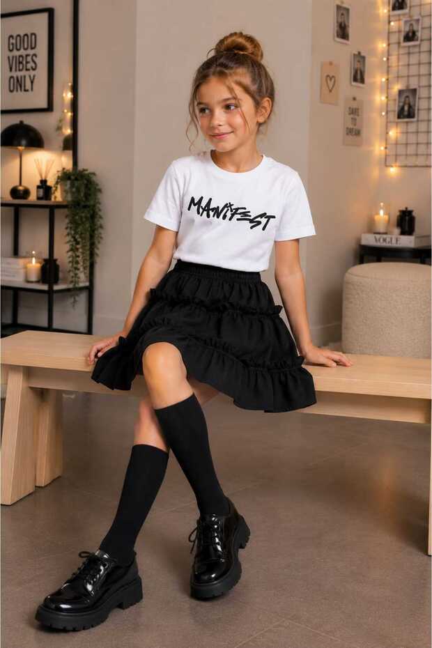 Girl's Layered Ruffled Muslin Skirt