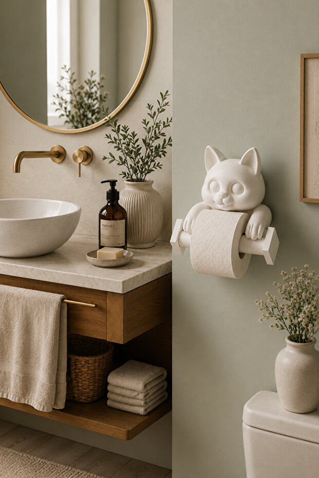 Cat Figured Toilet Paper Holder Wall Mounted Decorative Bathroom Wc Paper Holder