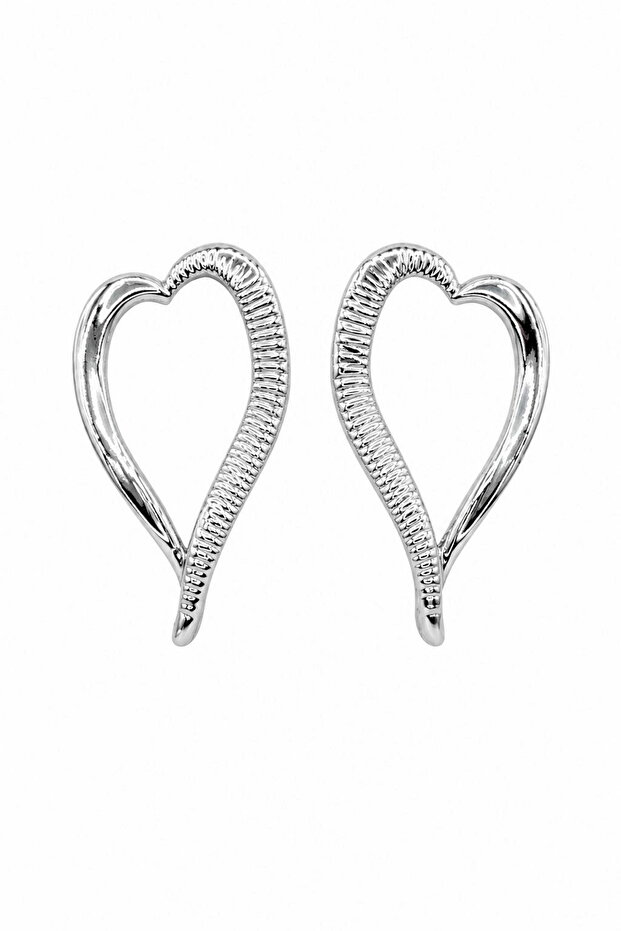 Women Earrings Half Line Pattern Hollow Large Slope Heart Earrings