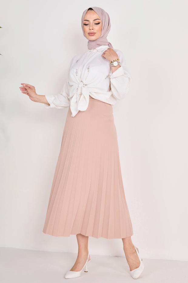 Pleated Skirt Beige - 23035