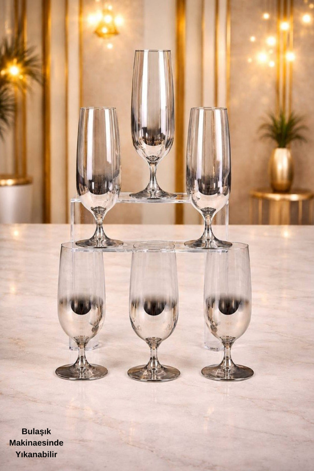 İpek Series Titanium Coated Glass Cold Drink Cup Set for 6 People – Modern Premium Gift