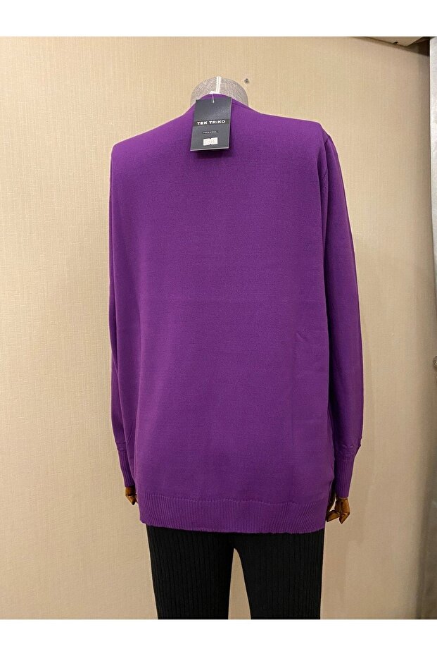 V-Neck Knitwear Patterned Mother's Blouse Sweater / Purple