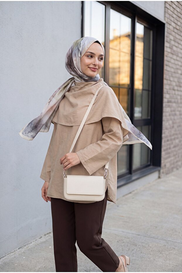 Oversize Modal Tunic with Detachable Cape - Mink
