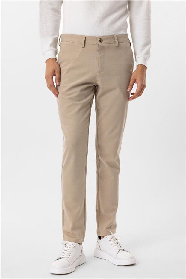 Bej Slim Desenli Pantolon - 1