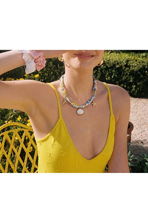 Yellow Charm Scarf Necklace 85 cm Long (Used for Tying.)