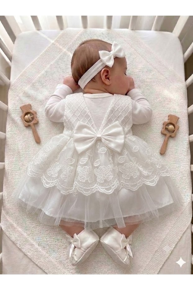 Baby Girl 4-Piece Mevlüt Set 0-3 Months and 3-6 Months Wedding Dress Evening Dress Baby Birth Baby Shower Gift