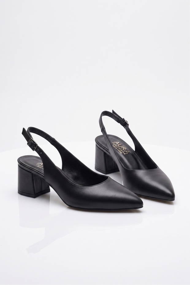 Ada Women's Black Plain Open Back 5 cm Daily Heeled Shoes
