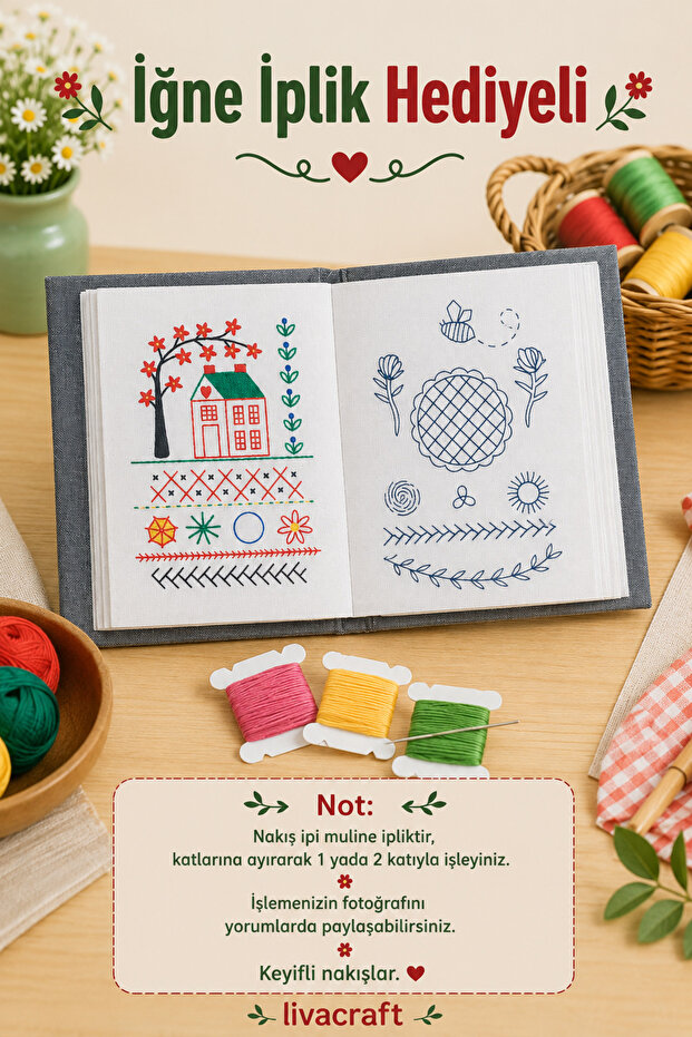 Sewing Book, Embroidery Book for Beginners, Educational Patterned Embroidery Fabric, Gift Product 1 Piece