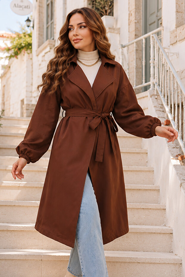 61533 Belted Trench Coat Brown