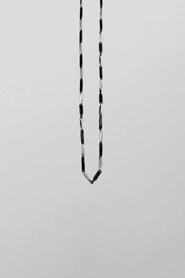 Men's Two Color Bar Steel Necklace Silver