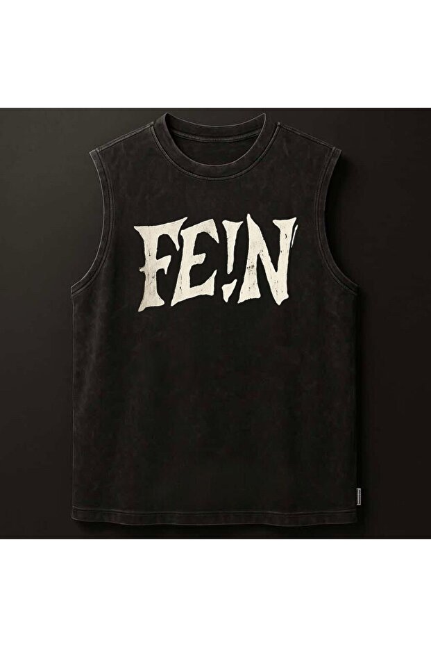 Black Men's Cotton Training Sports Singlet Oversize Washable Fe!N Printed Sleeveless T-Shirt