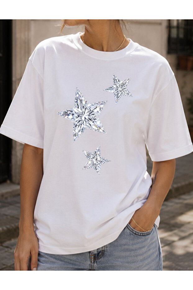 Oversized Star-Patterned Jersey T-Shirt