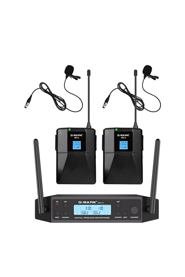 ميكروفون لافالير لاسلكي احترافي 2lavalier-US G-MARK GD1.4 UHF مع سماعة رأس ومشبك للصدر