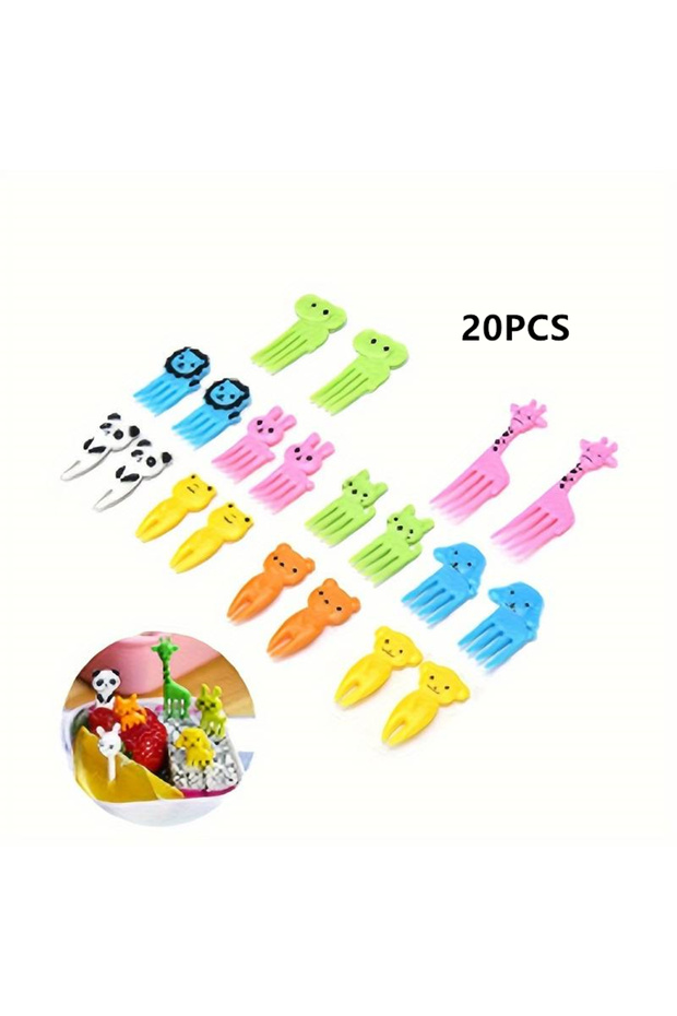 20PCS Random Color Animal Farm Fruit Fork Mini Cartoon Children Snack Cake Dessert Food Pick Toothp