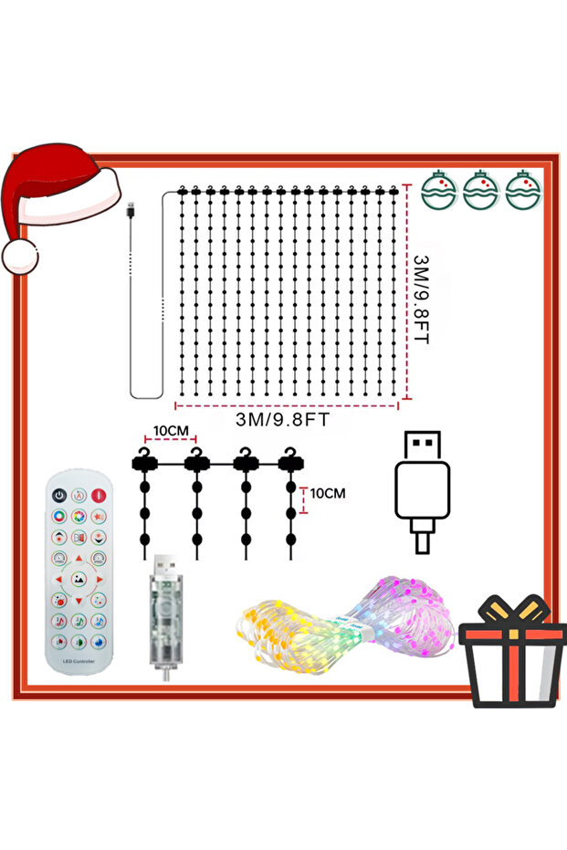 2PCS-Curtain Light 3Mx3M-400LEDS Smart Curtain Lights DIY Color Changing Fairy String Lights Music S