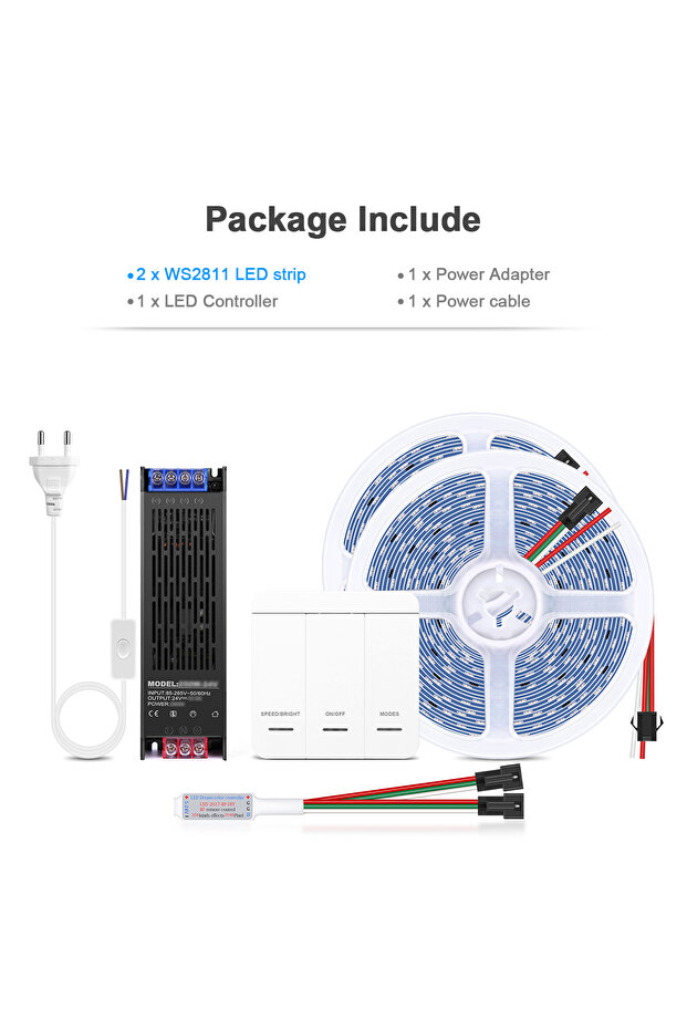 10 M EU Power Plug Natural White 2PCS LED Strip Smart Addressable Pixel WS2811 LED Strip Light 5M 10