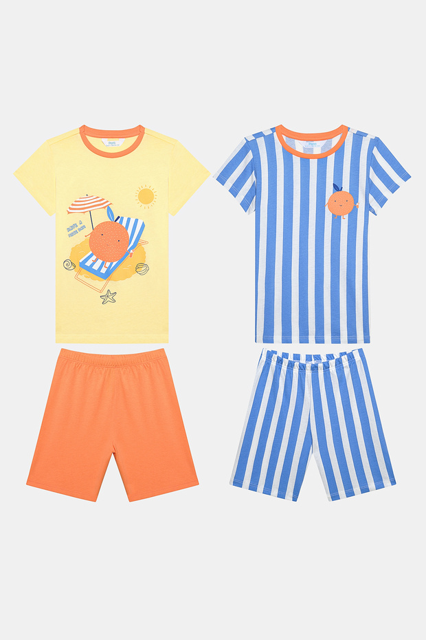 Boy's Orange Cotton 2-Piece Pajama Set