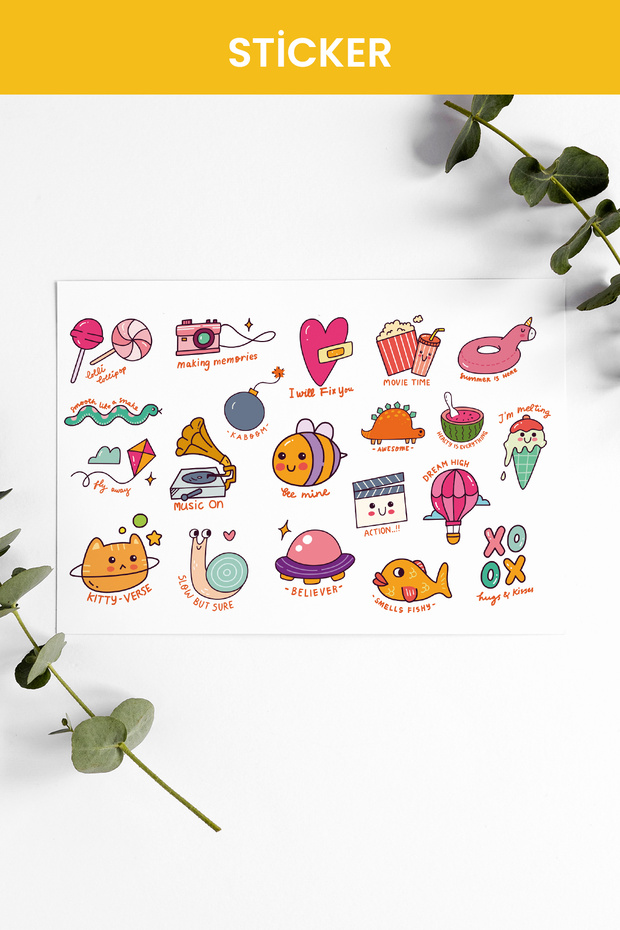 A5 20 Pieces Stickers with Character and Animal Lettering Design Pytkstkr37