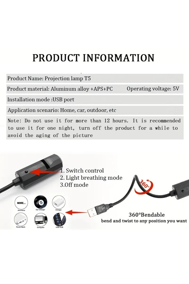 مصباح قمري أسود بمقبس USB، مصباح LED، كوكب أزرق - 6