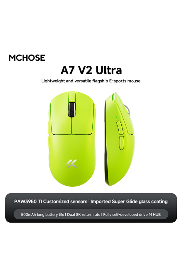 ماوس الألعاب الإلكترونية الجديد MCHOSE A7 V2 أخضر اللون، لاسلكي بتقنية البلوتوث، ثلاثي الأوضاع، مريح وخفيف الوزن