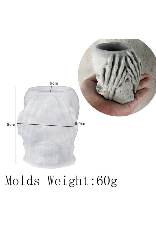 03 Halloween Ornament Planter Silicone Mold DIY Skull Pen Holder Crafts Making Plaster Epoxy Resin V
