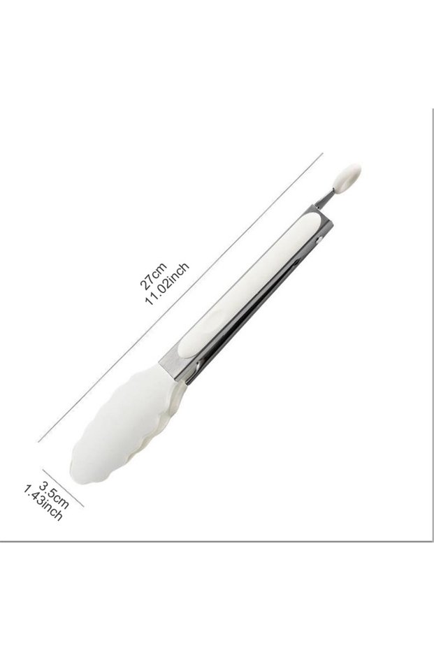 F06B-White 9-Inch Silicone Food Tongs Kitchen Grill Stainless Steel Food Grade Silicone Tip Non-Slip