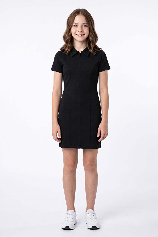 Basic Half-Zip Polo Collar Girls' Dress