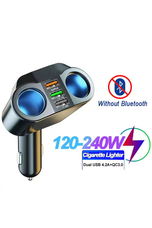 لا يوجد BT ولا هدية مقبس شاحن سريع USB مزدوج ولاعة سجائر السيارة موزع FM تلقائي أزرق