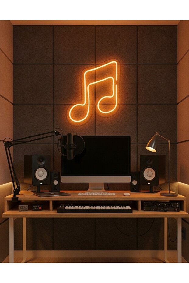 Amber Müzik Notası LED Neon Tablo | Aydınlatmalı Müzik Temalı Duvar Dekoru - 2