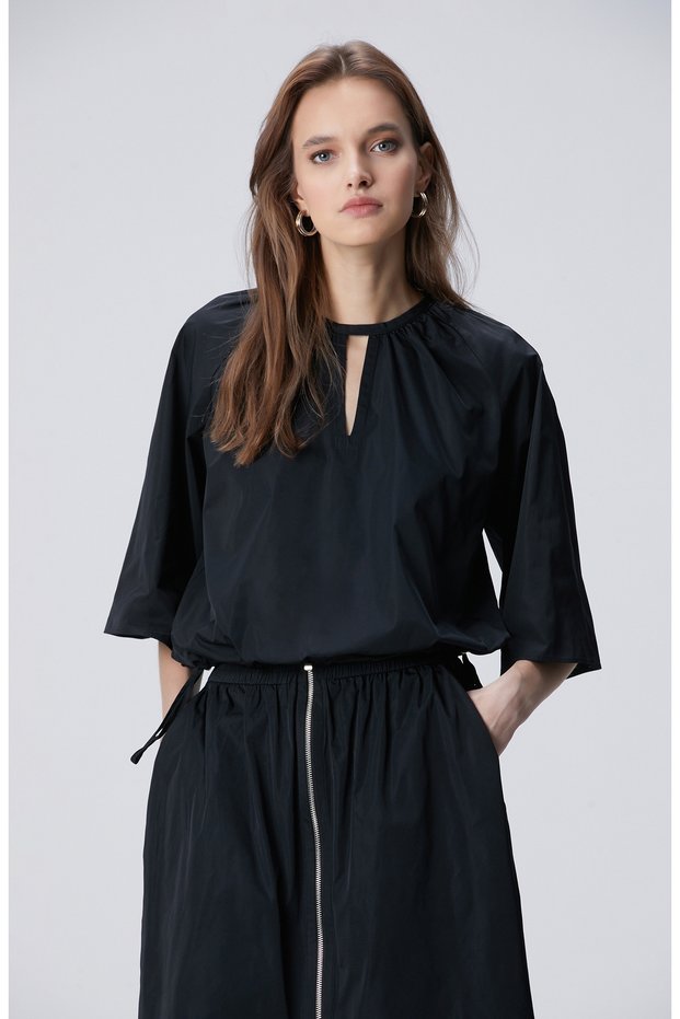 Siyah Crop Tafta Bluz