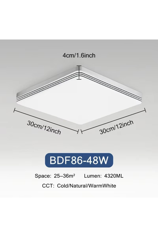 White light Square 48W 18W-48W LED Ceiling Light 15-30CM Square Ceiling Panel Light Home Bedroom Kit