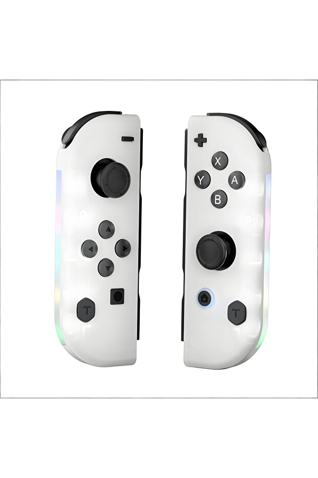 وحدة تحكم لاسلكية بيضاء من GAMINJA لجهاز نينتندو سويتش مع إضاءة خلفية RGB واهتزاز مزدوج ودقة عالية
