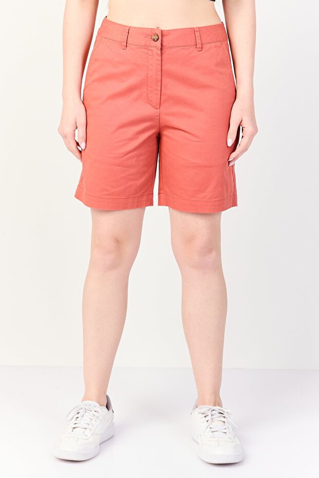 Women Regular Fit Plain Chino Shorts, Rust Brown