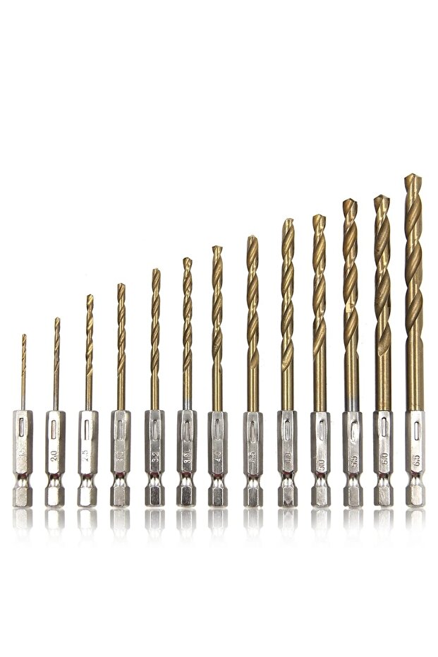 13PCS Twist Drill Hexagonal Handle Twists Drill Bits Set Titanium Plated Twist Drill 1.5-6.5mm Elect