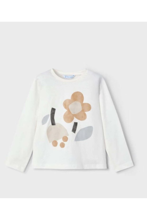 Girl's Floral Print Long Sleeve T-Shirt 2-10 Years Ecru - Camel